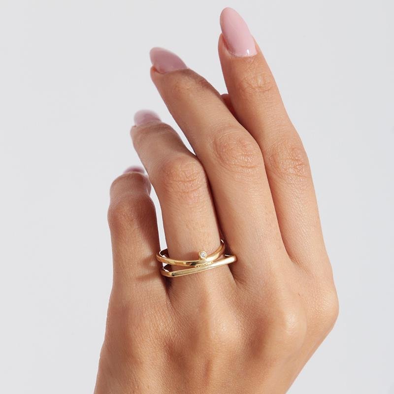 ANEL LINHAS COM PONTO DE LUZ | BANHO DE OURO 18K ♥