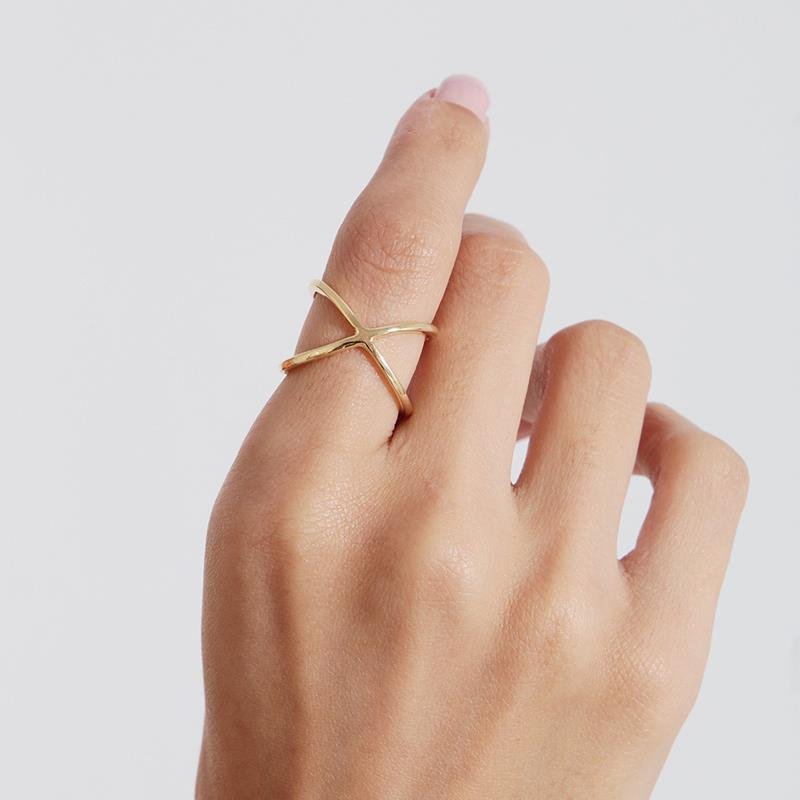 Anel X Liso | Banhado a Ouro