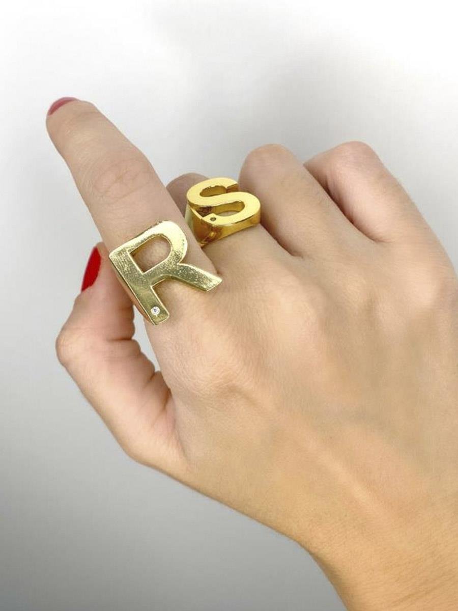 Anel De Letra S | Banhado a Ouro
