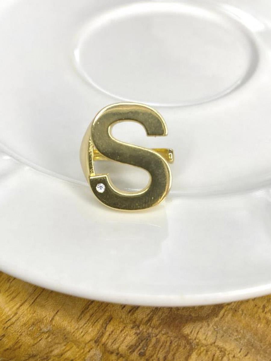 Anel De Letra S | Banhado a Ouro