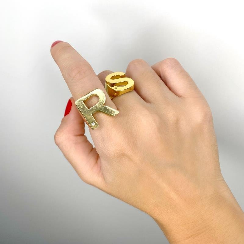 Anel De Letra R | Banhado a Ouro