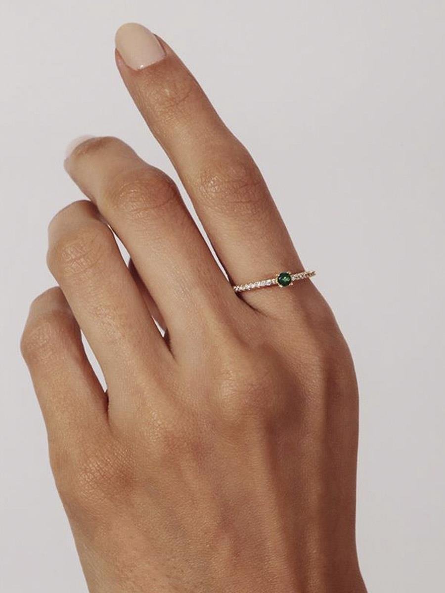 Anel Solitário De Formatura Esmeralda | Banhado a Ouro