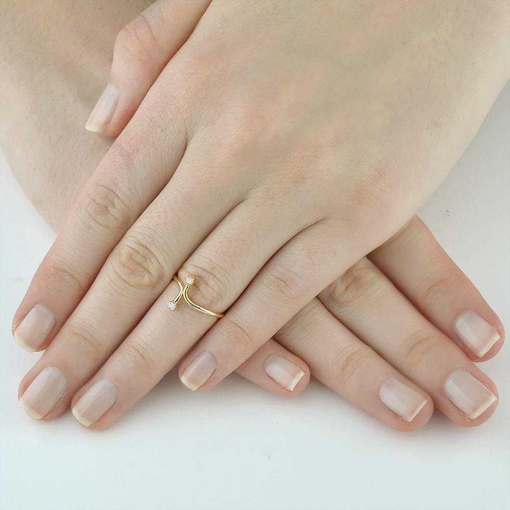 Anel Dois Pontos de Luz | Falange | Banhado a Ouro