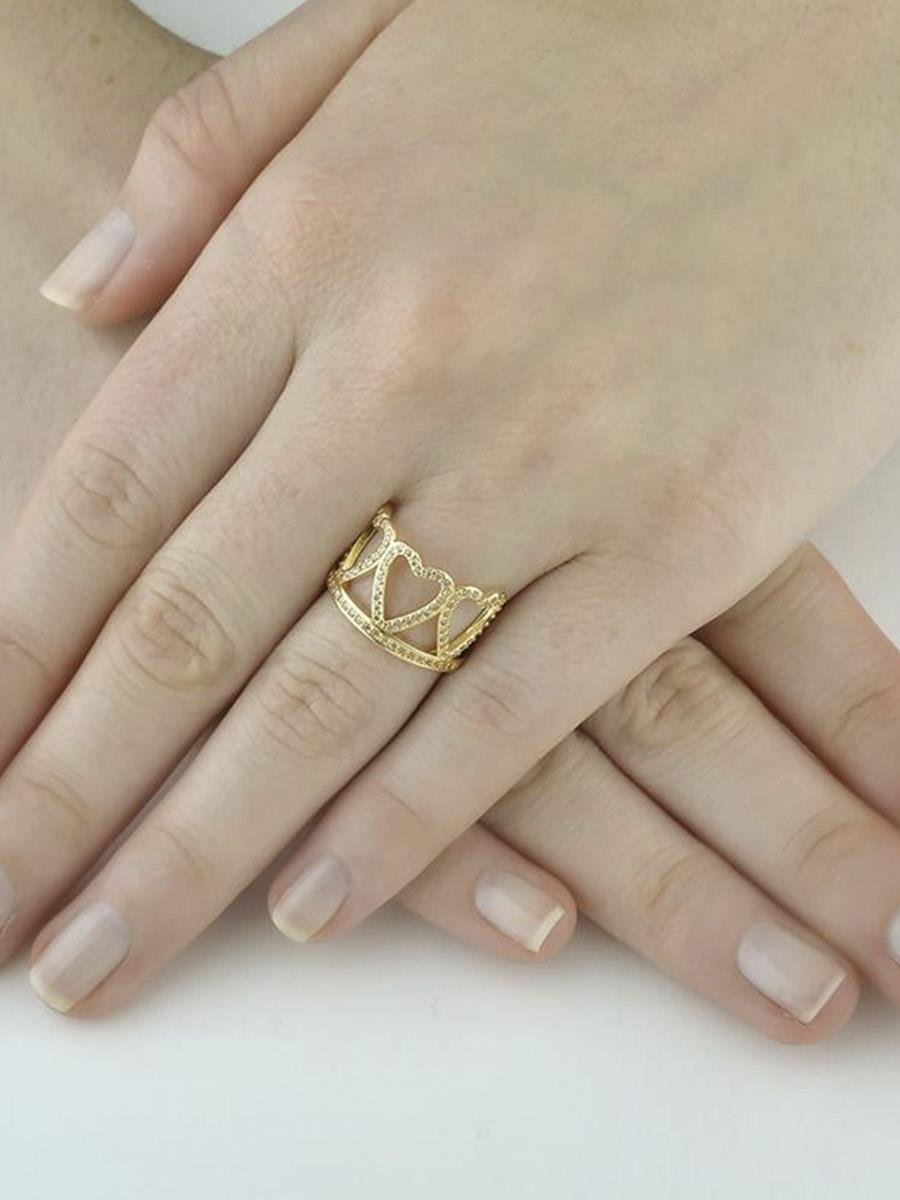 Anel Três Corações | Banhado a Ouro