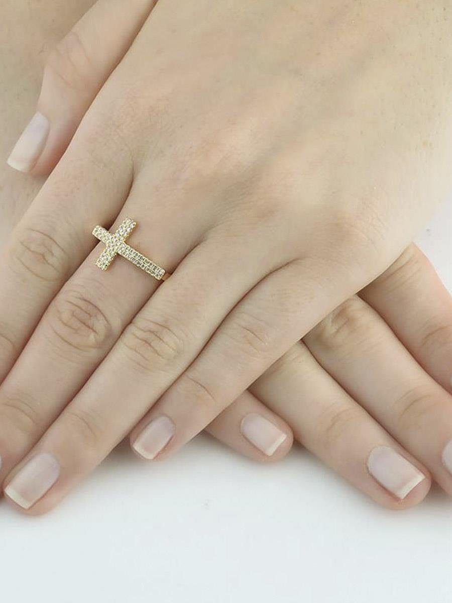 Anel Dourado de Cruz Cravejada