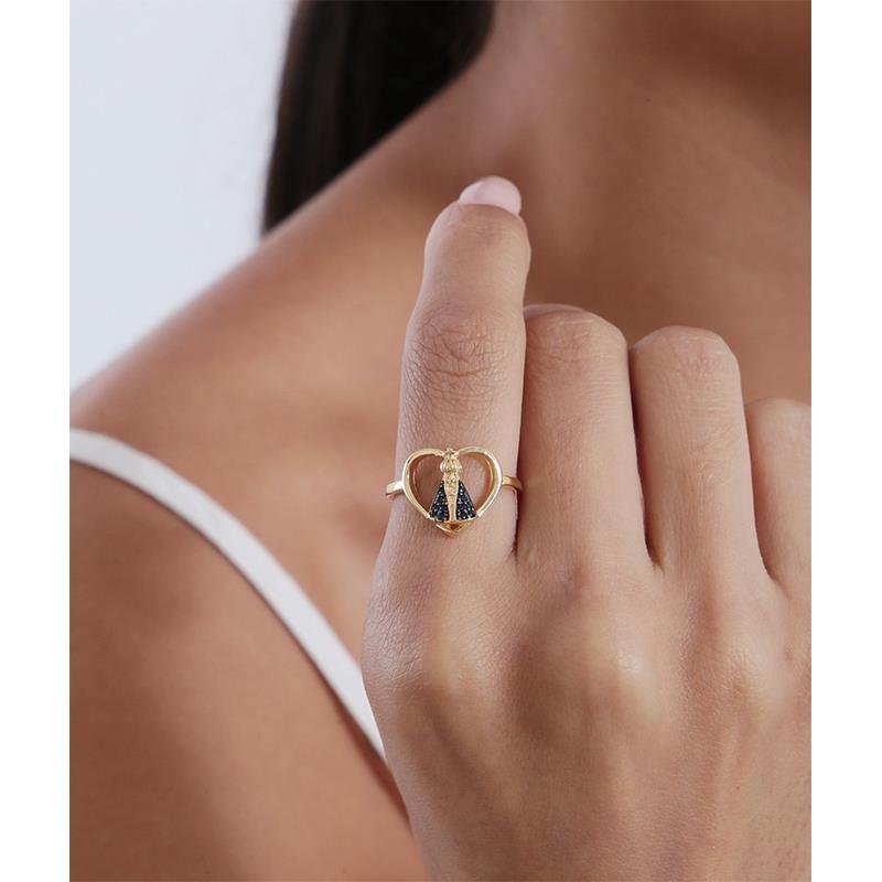 Anel De Coração Com Nossa Senhora | Banhado a Ouro
