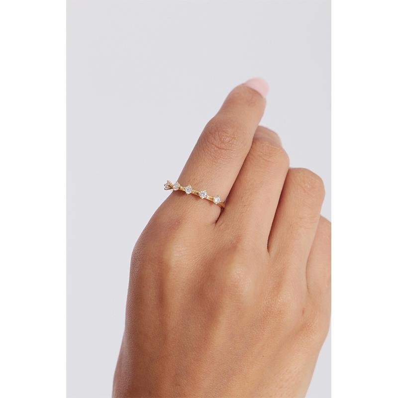 Anel Com Cinco Pontos De Luz | Banhado a Ouro