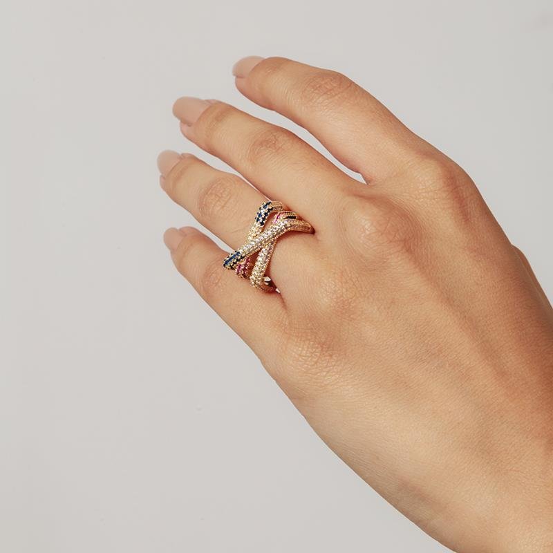 Anel Cravejado Colorido | Banhado a Ouro