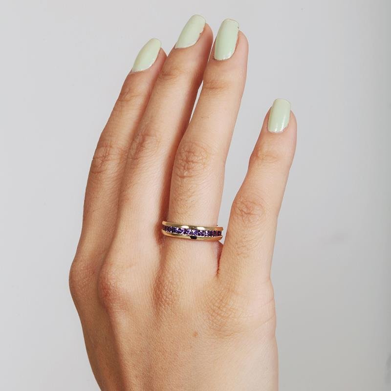 Anel Com Zircônia Ametista | Banhado a Ouro