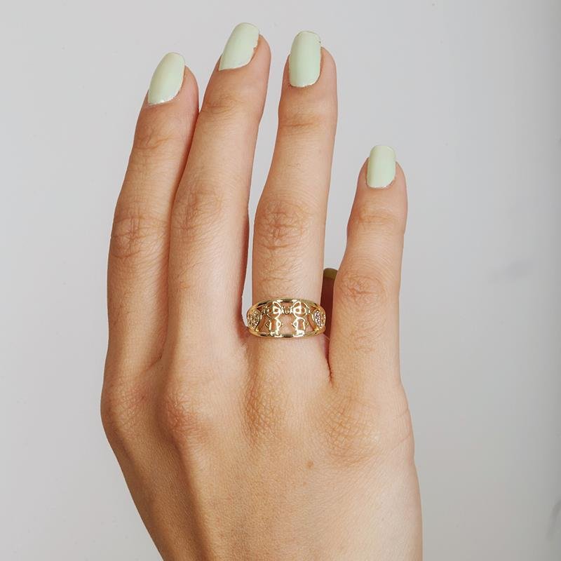 Anel Duas Meninas Com Corações | Banhado a Ouro