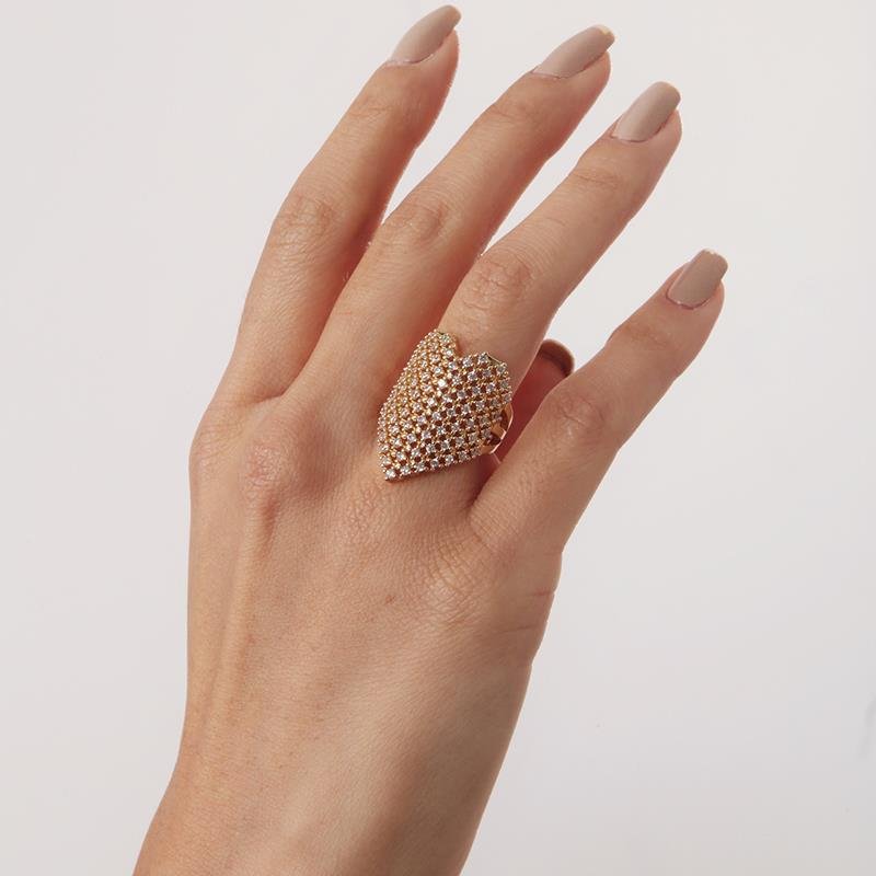 Anel De Coração Cravejado | Banhado a Ouro