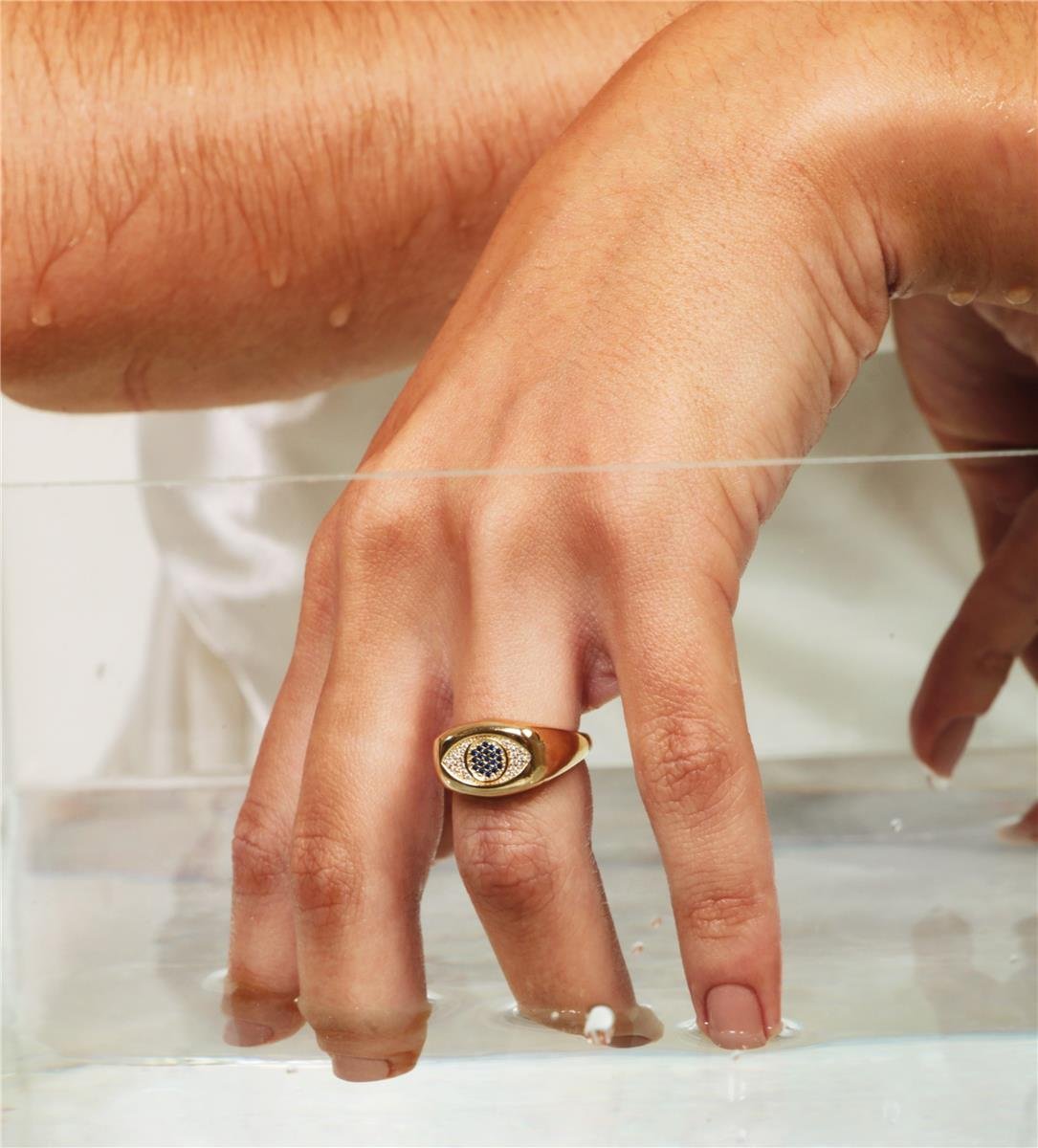 Anel Com Olho Grego | Banhado a Ouro