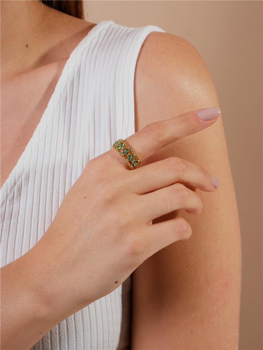 Anel Com Flor Turmalina | Banhado a Ouro