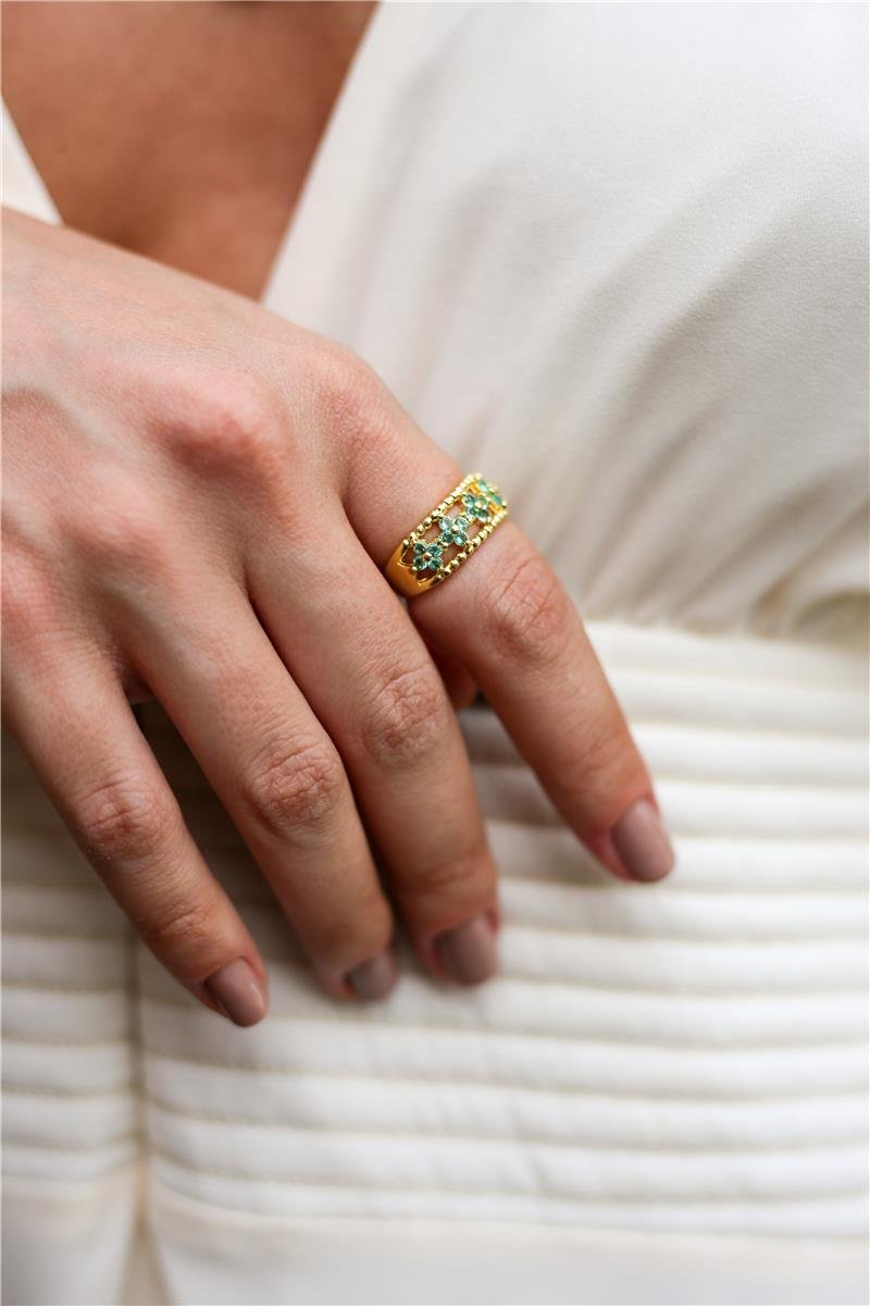 Anel Com Flor Turmalina | Banhado a Ouro