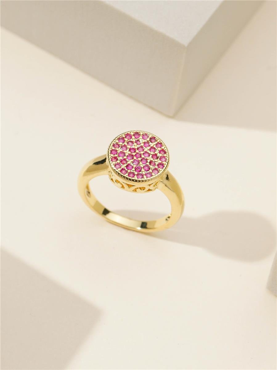 Anel Chuveiro Com Micro Zircônias Rosa Rubi G | Banhado a Ouro