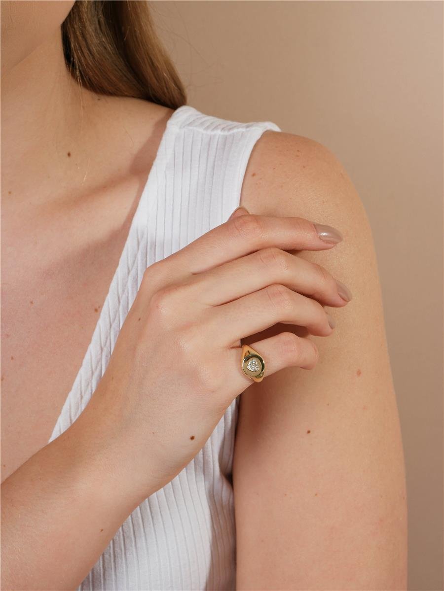 Anel De Dedinho Com Coração Cravejado | Banhado a Ouro