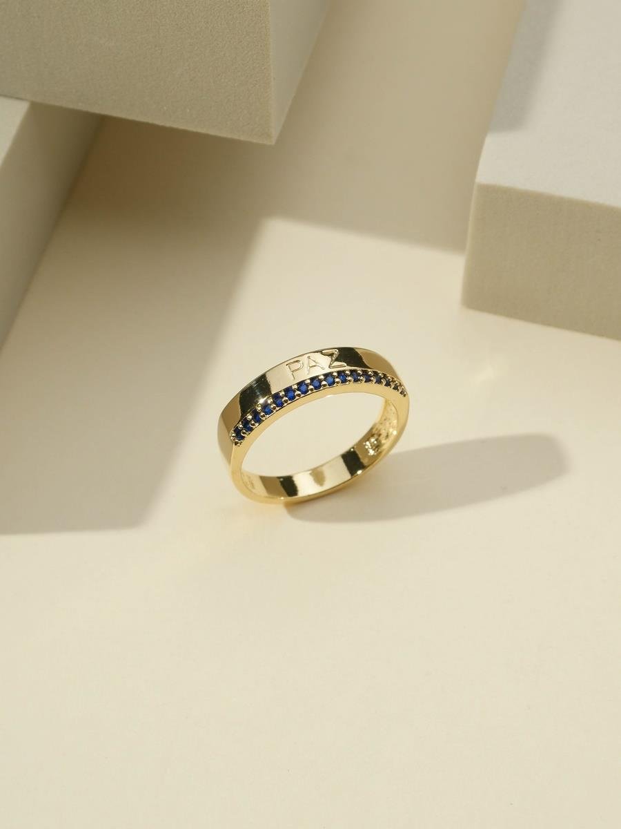 Anel 'Paz' Com Azul Safira | Banhado a Ouro