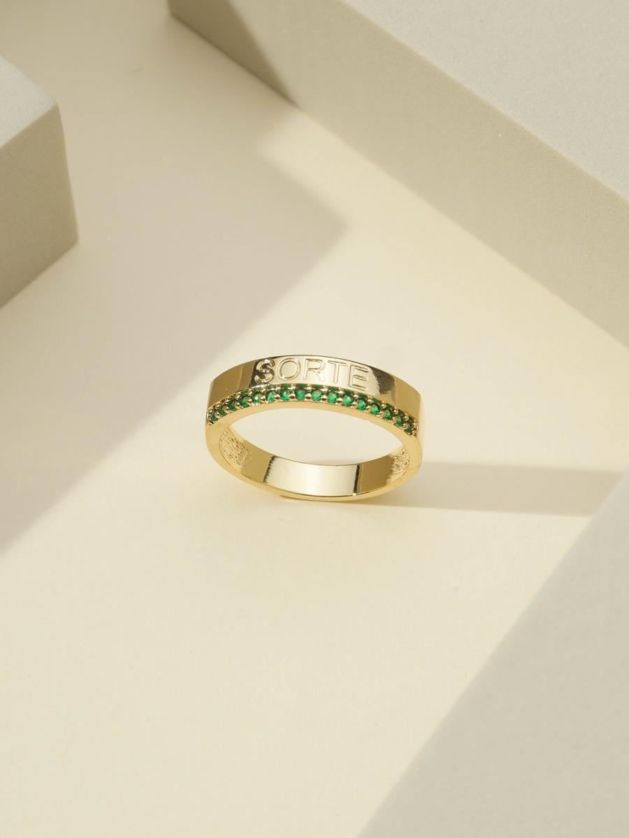 Anel 'Sorte' Verde Esmeralda | Banhado a Ouro