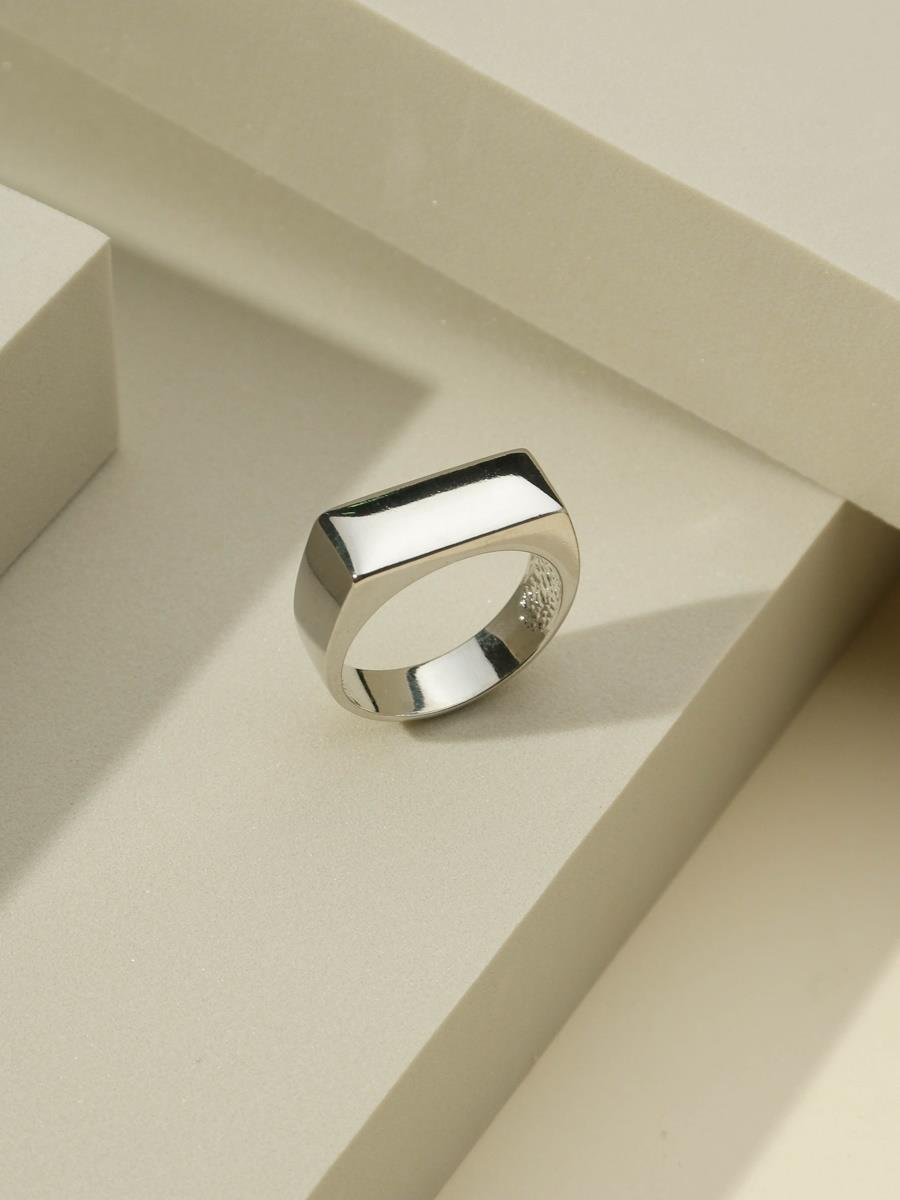 Anel De Aro Largo Liso | Banhado a Ródio Branco 