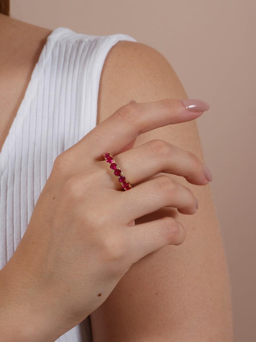 Anel De Zircônias Rosa Rubi | Banhado a Ouro