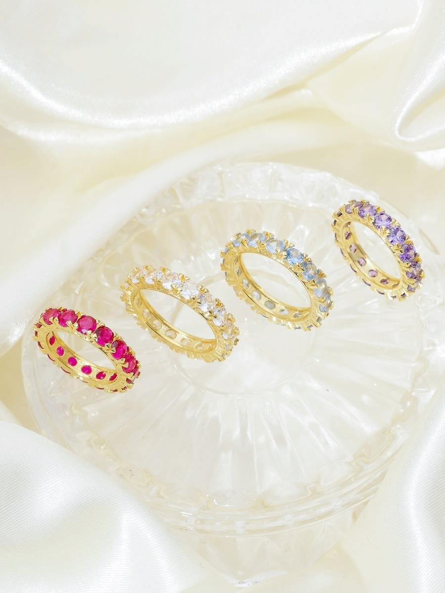 Anel De Zircônias Rosa Rubi | Banhado a Ouro