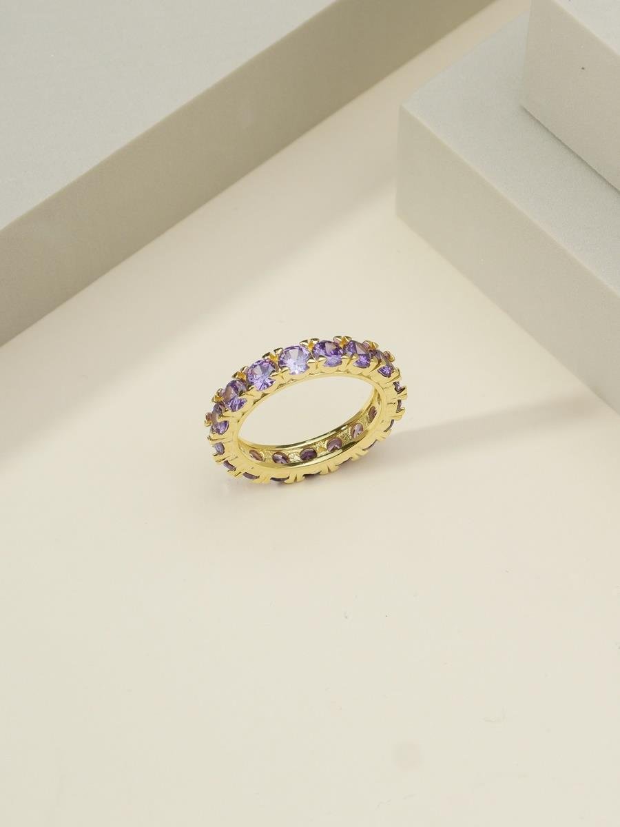 Anel De Zircônias Lilás Ametista | Banhado a Ouro