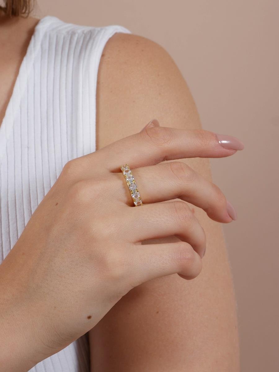 Anel De Zircônias Incolor | Banhado a Ouro