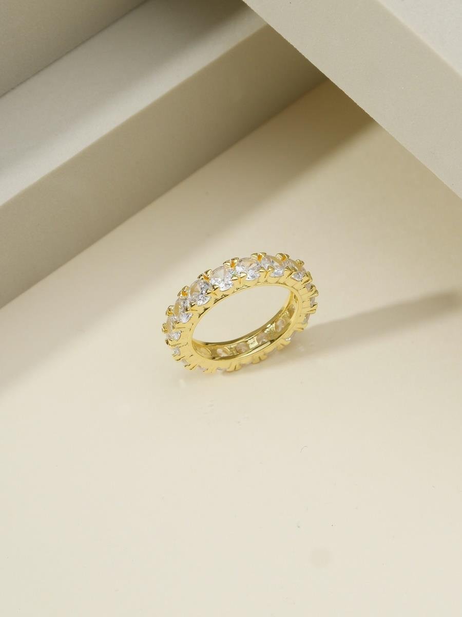 Anel De Zircônias Incolor | Banhado a Ouro