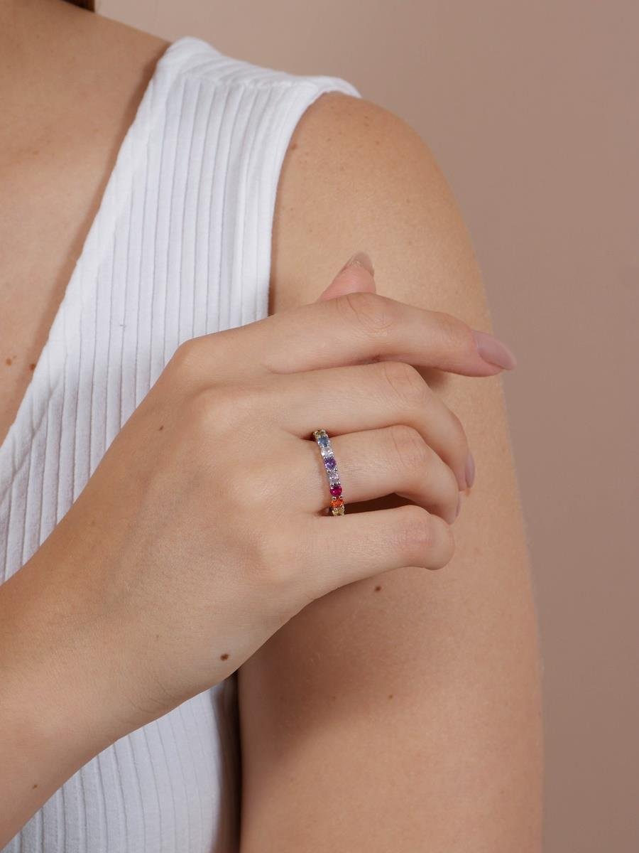 Anel Colorido | Banhado a Ródio Branco