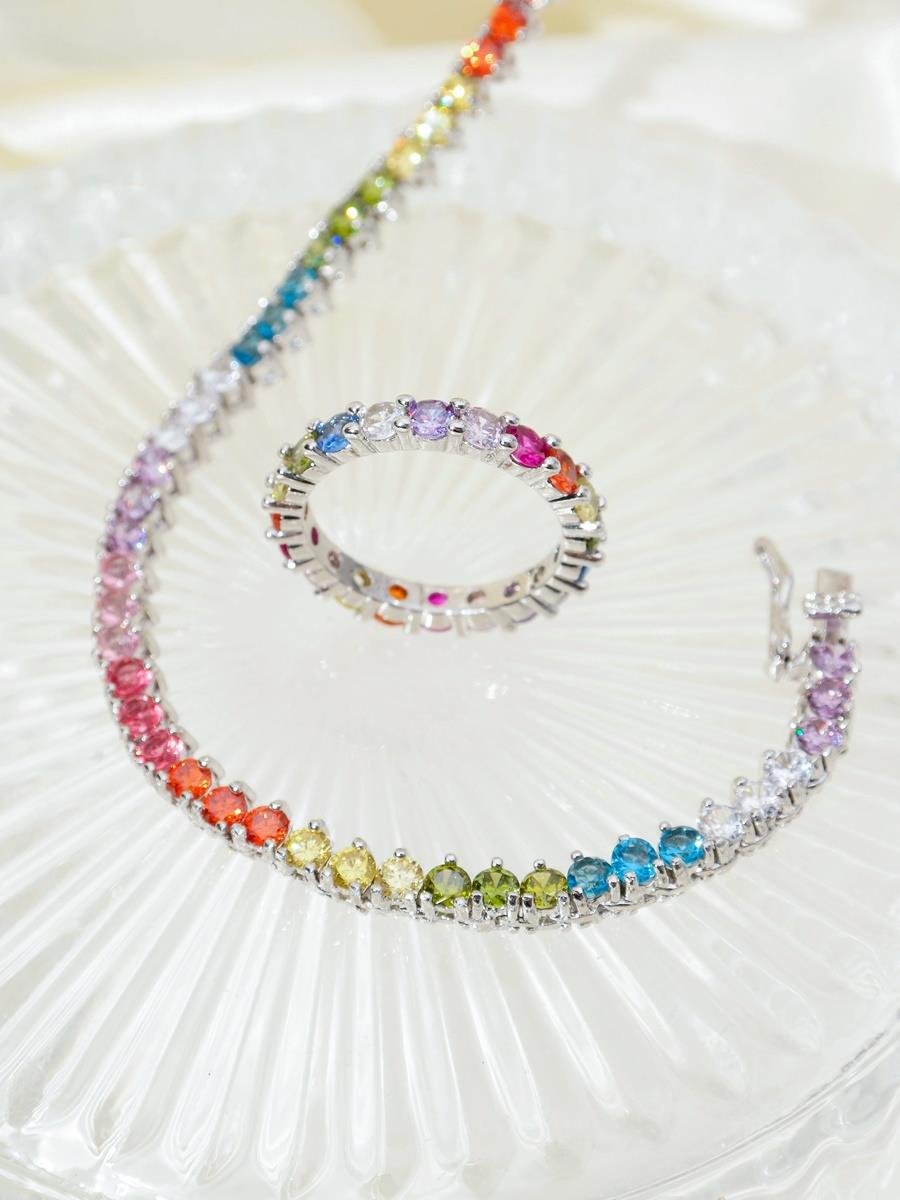 Anel Colorido | Banhado a Ródio Branco