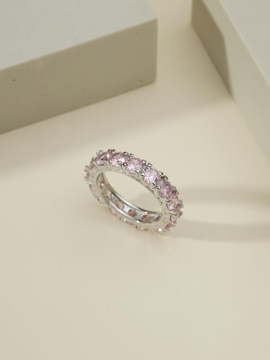 Anel Rosa Kunzita | Banhado a Ródio Branco