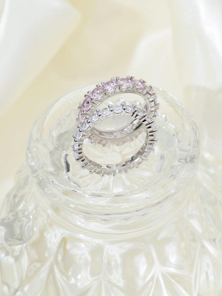 Anel Rosa Kunzita | Banhado a Ródio Branco