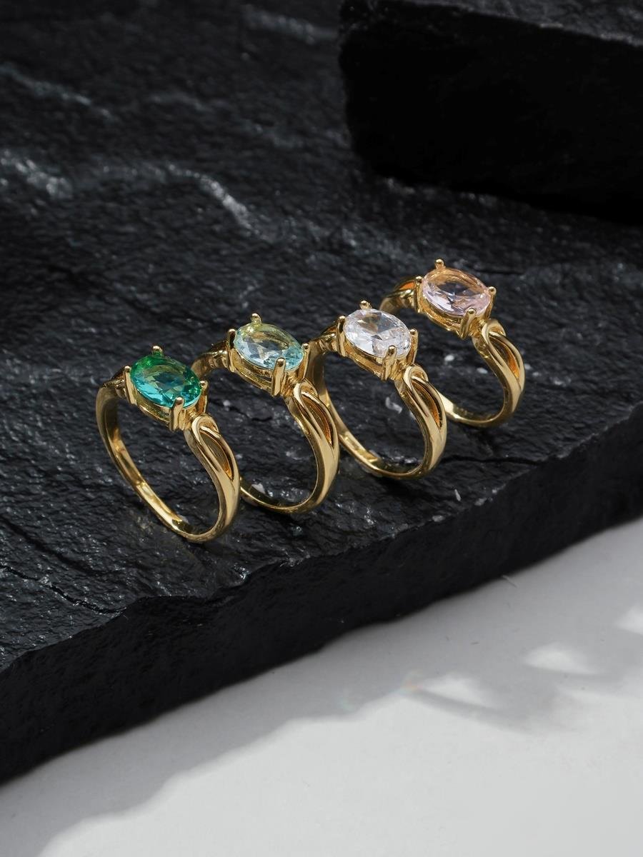 Anel Solitário Oval Azul Aqua | Banhado a Ouro