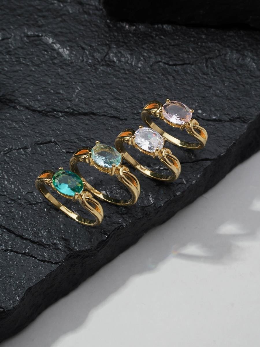 Anel Solitário Oval Rosa Kunzita | Banhado a Ouro