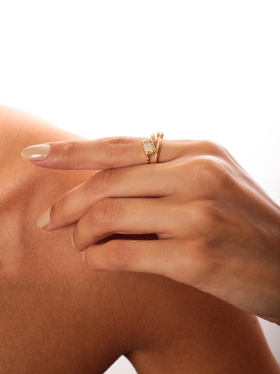 Anel Duplo com Baguete Incolor