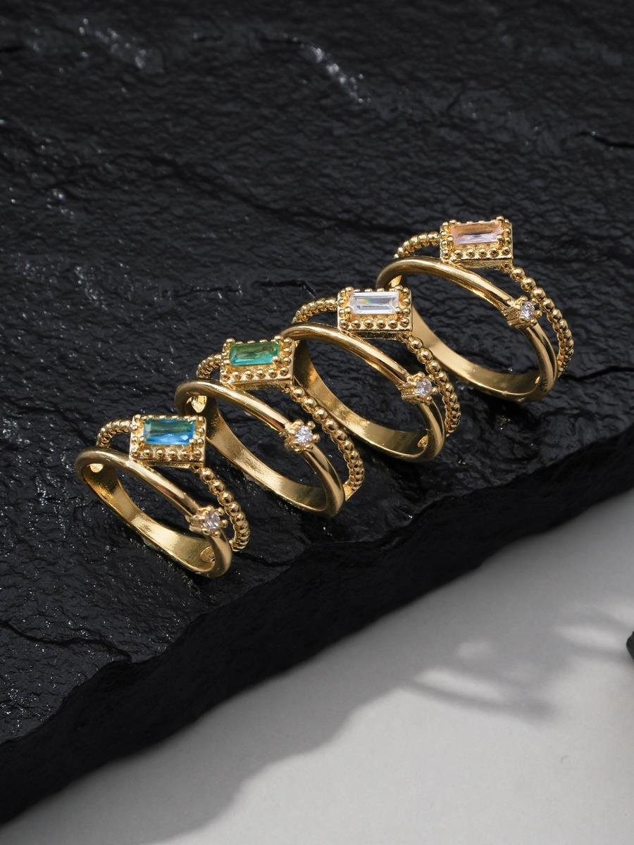 Anel Duplo com Baguete Incolor