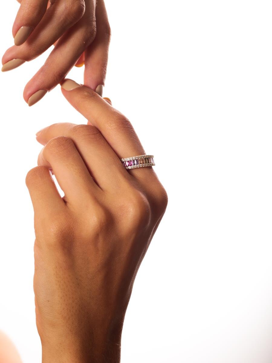 Anel Baguete Colorida | Banhado a Ouro