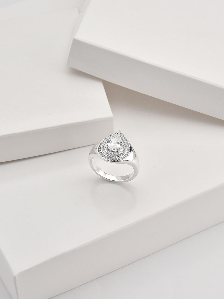 Anel Cravejado Incolor | Banho de Prata