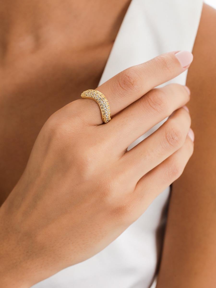 Anel Loop Cravejado | Banhado a Ouro