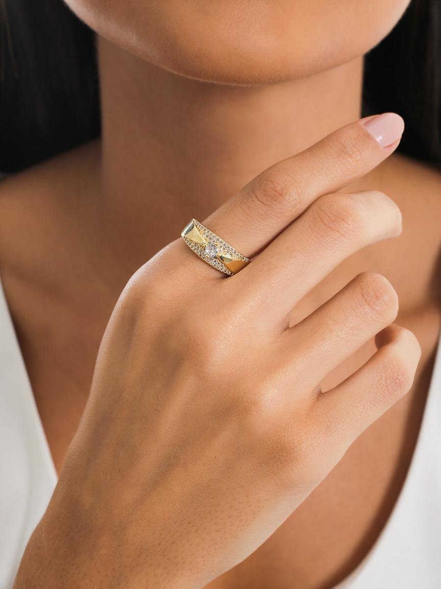 Anel Solitário Cravejado