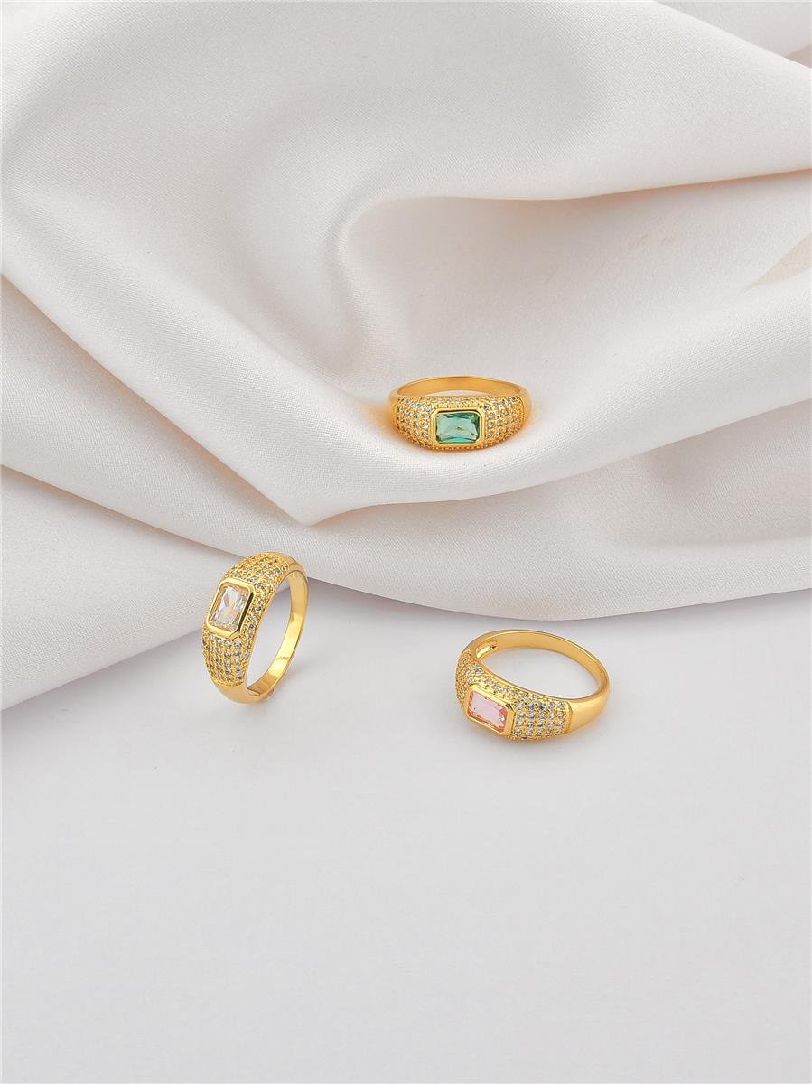 Anel Zircônia Verde Turmalina | Banhado a Ouro