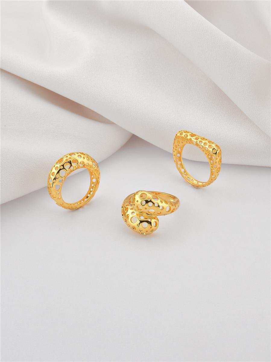 Anel Duplo Abaulado Vazado | Banhado a Ouro