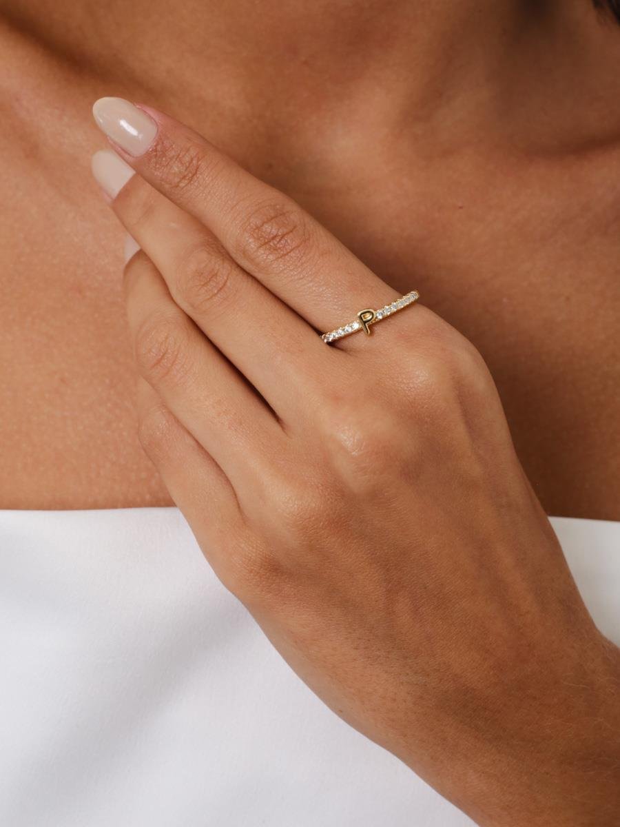 Anel Cravejado com Letra | P | Regulável