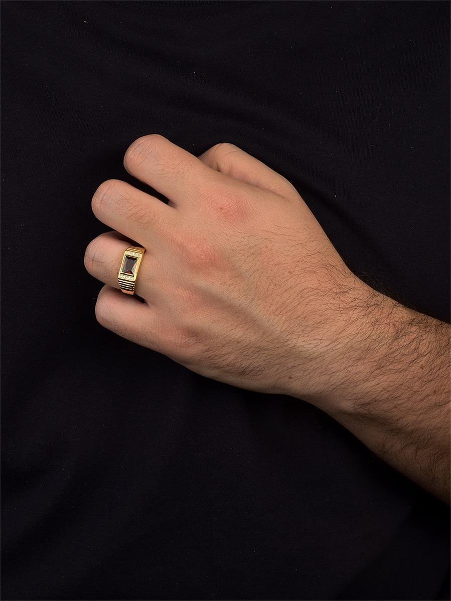 Anel Masculino com Zircônia Rubi