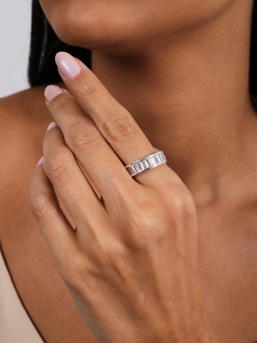 Anel Zircônias Incolor | Banho de Prata