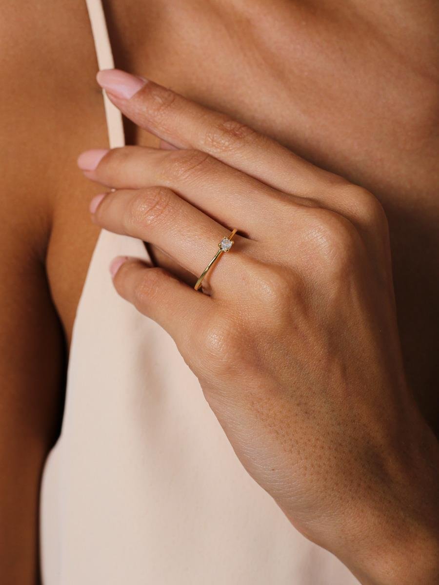 Anel Solitário Zircônia Incolor | Banhado a Ouro