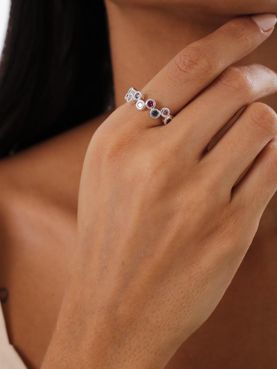 Anel Zircônias Coloridas | Banho de Prata