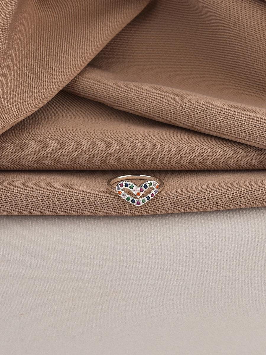 Anel Coração Colorido | Falange | Banho de Prata