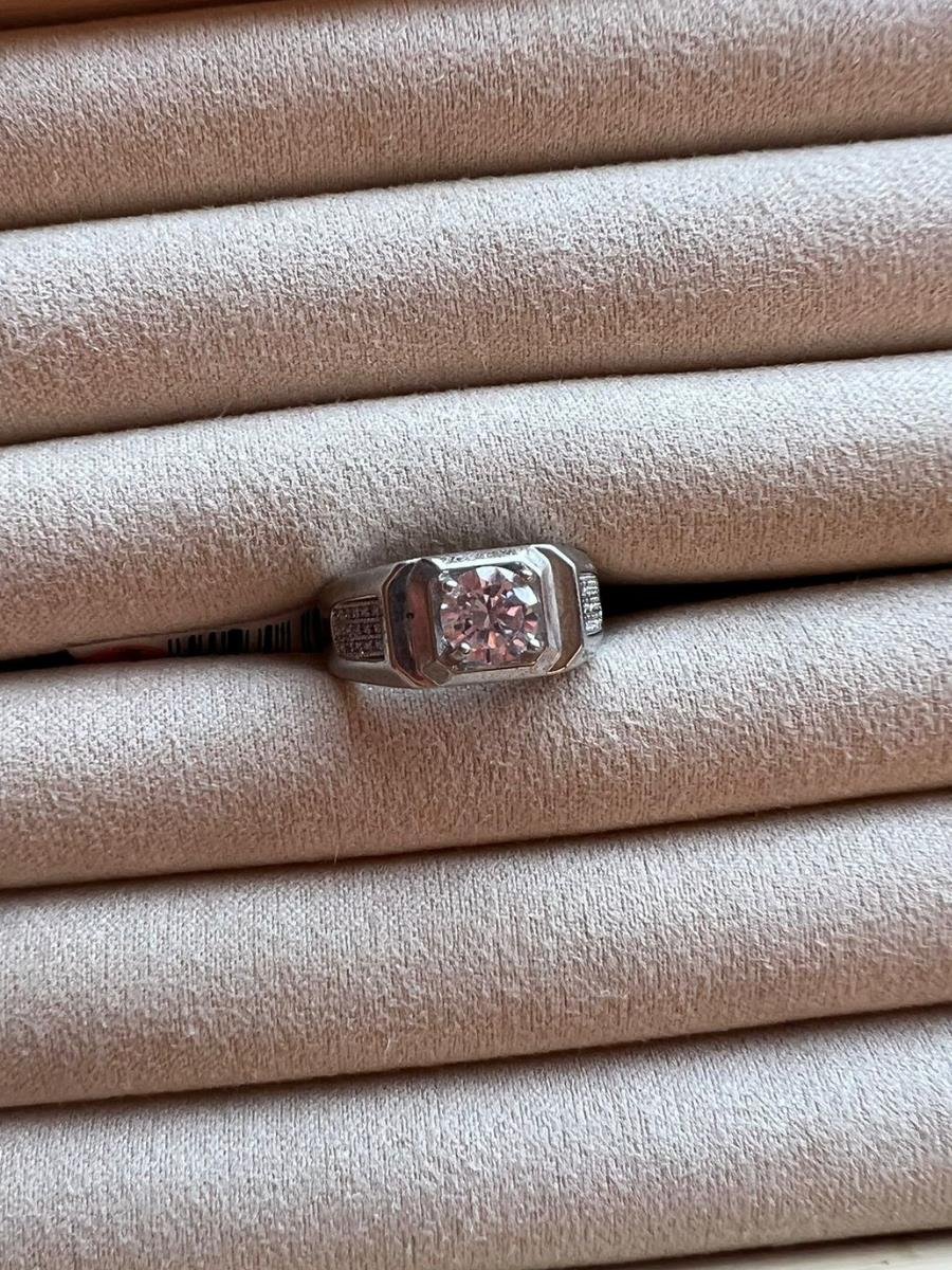 Anel Masculino Cristal Incolor | Banho de Ródio Branco