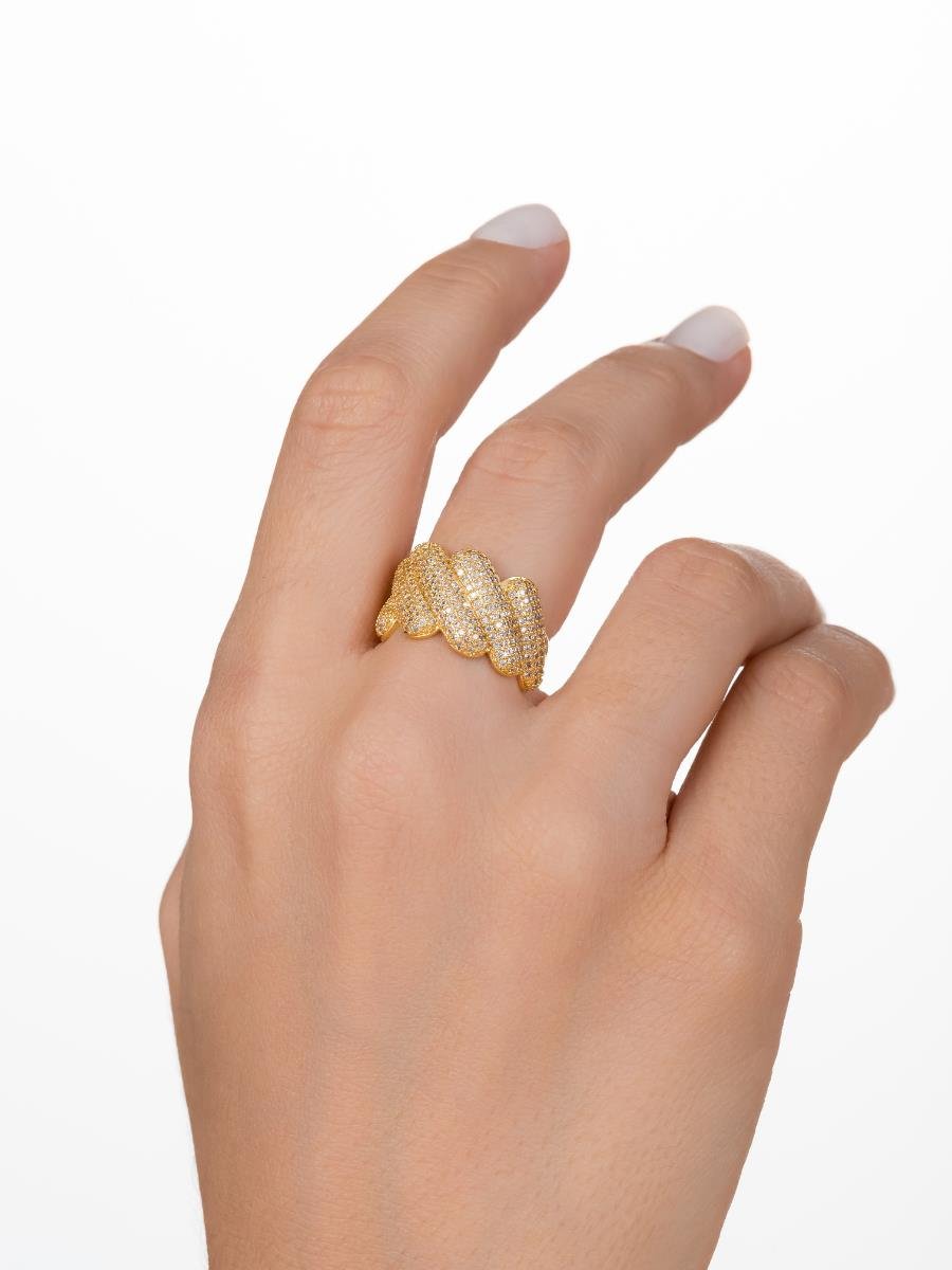 Anel Cravejado Zircônias Incolores